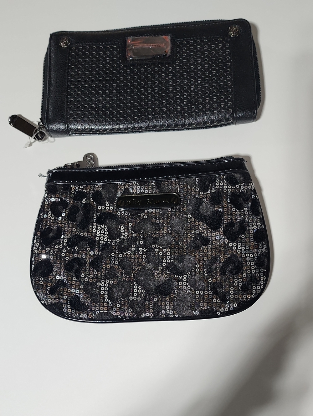 Betsey Johnson Black Sequin Wallet and Coin Pouch Set